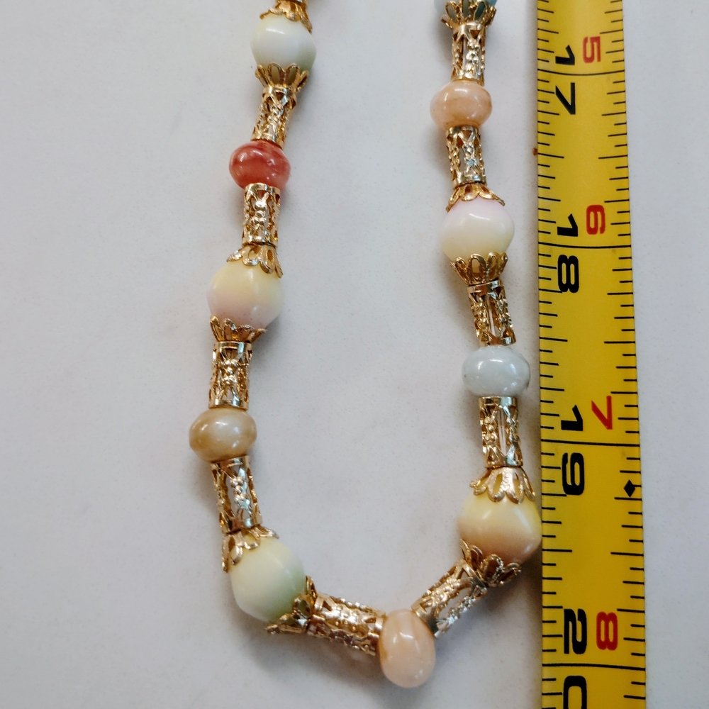 Multicolor Pastel Acrylic Beaded Necklace with Gold-tone Accents - Picture 2 of 4